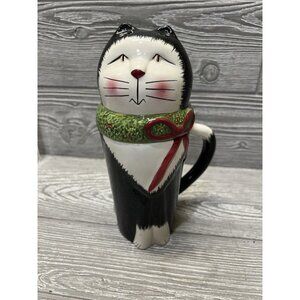 Sakura Tuxedo Cat Mug Cup with Lid Fiddlestix Christmas Holiday Oneida 8.25”